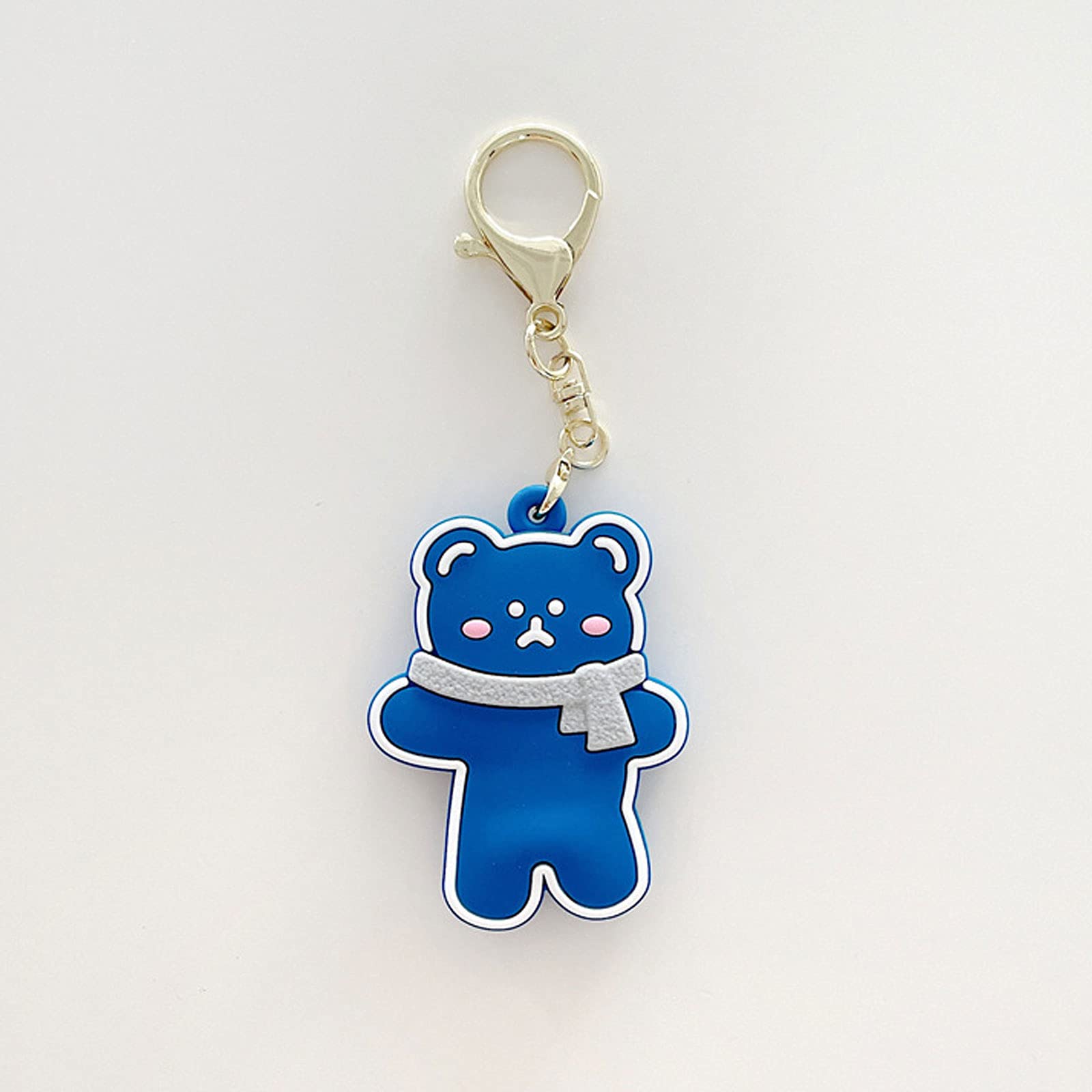 Rertnocnf Portable Case for Air Tag, Kawaii Cute Cartoon Scarf Bear Silicone Anti-Scratch Protective Cover Compatible with Airtags Finder Location Tracker Keychain for Kids Pets Keys (Blue Bear)