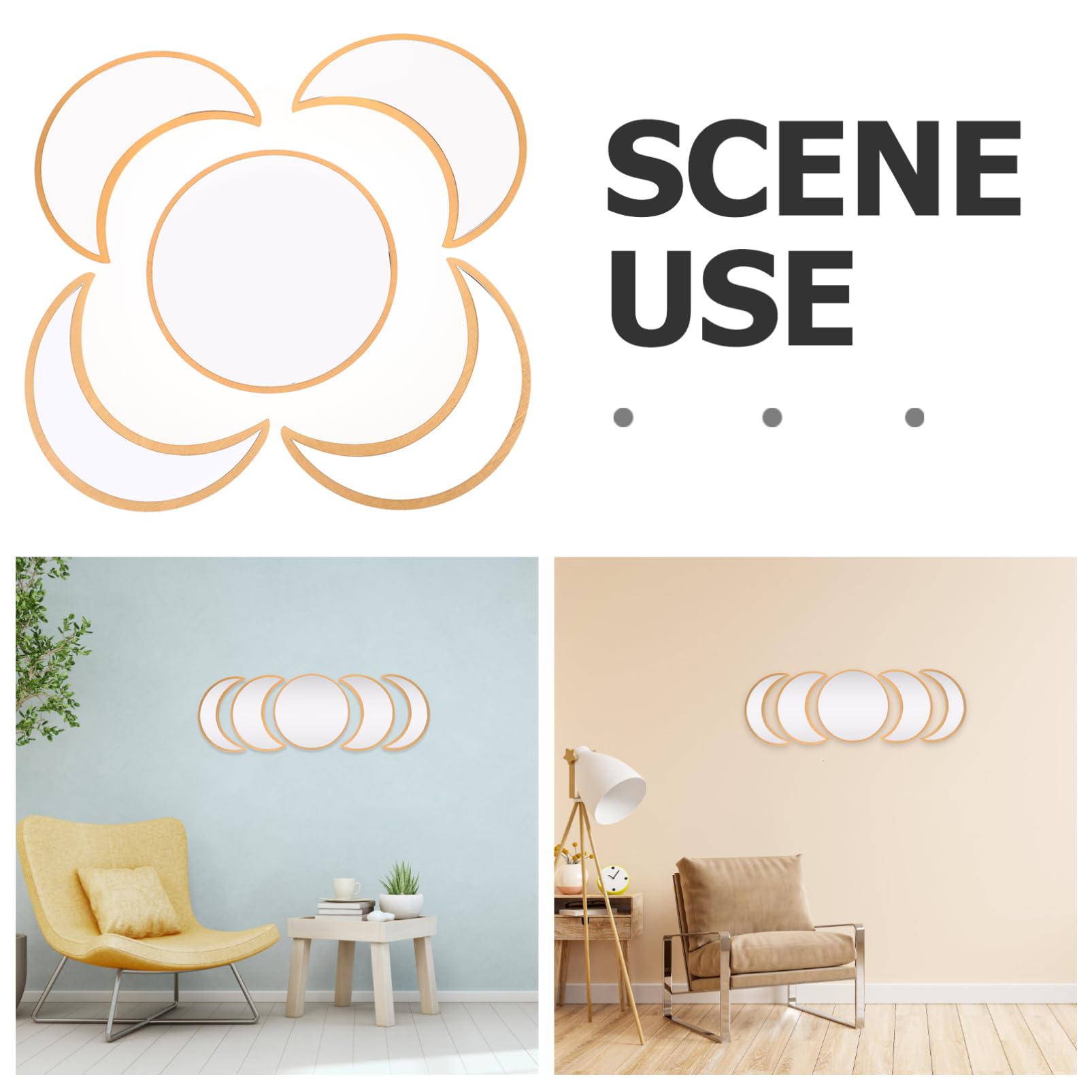 Garneck Set 5 Pezzi Specchi Decorativi Fasi Lunari in Legno Acrilico | Argento, Stile Nordico Semplice ed Elegante, Riflessione Nitida ad Alta Chiarezza, per Casa e Living Space