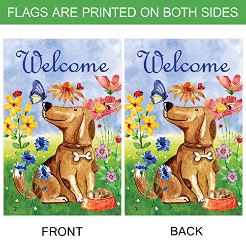 Morigins Welcome Dog Decorative Cute Puppy Spring Summer Double Sided House Flag 28X40 Inch #TOP2