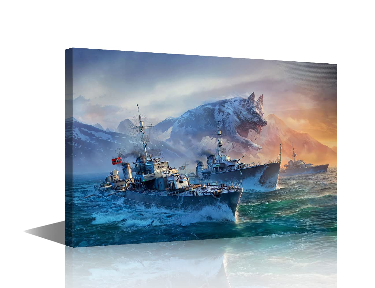 1 Panel Wall Art Navy Blue and White Painting Battleship Wolf Picture Prints on Canvas German Destroyers Ships Poster Framed Wall Art Ready to Hang for Living Room Wall Decorations(12" Wx18 H)