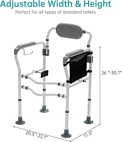 Miniatura 4 de ELENKER Rieles de seguridad para inodoro, marco de seguridad ajustable para inodoro, riel de inodoro independiente, asas de barra de agarre con