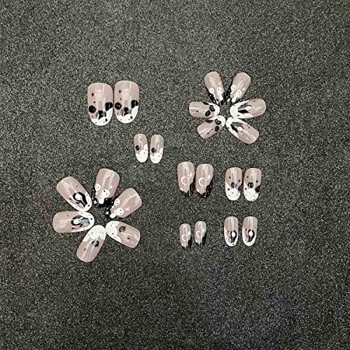 Wedity 24 PCS Halloween Pumpkin Ghost Print Cute False Nails Press on Nails Artificial Nails for Women and Girls (D) - Image 3