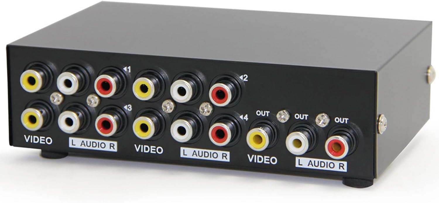 Panlong 4-Way AV Switch RCA Switcher 4 in 1 Out Composite Video L/R Stereo Audio Selector Box for DVD STB Game Consoles