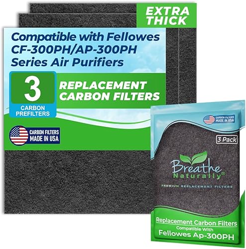 Breathe Naturally - Paquete de 3 filtros de carbono de repuesto - Prefiltros de carbono extragruesos, medidos exactamente para adaptarse a los