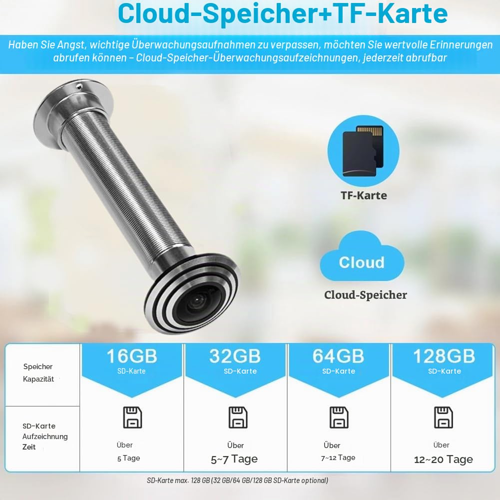 1080P Tuya Smart Life Home Digital Viewer Gucklöcher Türkamera Eye WiFi IR Nachtsicht Türaugenkamera EU Stecker Silber