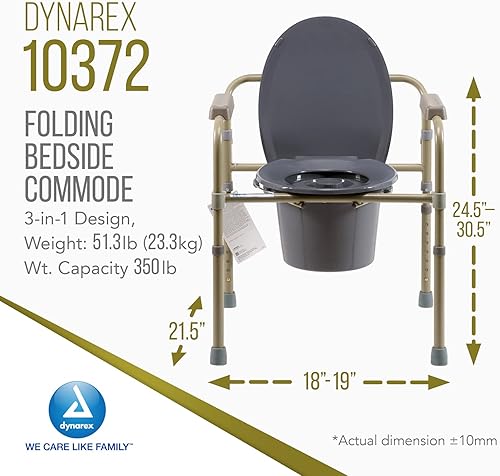B09JCNS2NB_image_1 Dynarex Cómoda plegable para mesita de noche, silla de inodoro portátil 3 en 1 para ancianos y discapacitados, diseñada para uso independiente, como