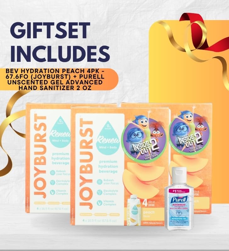 3x Bev Hydration Peach 4Pk – 67.6FO Bundle with Hand Sanitizer 2 oz for On-the-Go Hydration and Clean Refreshment — Gift Set (4 Items)