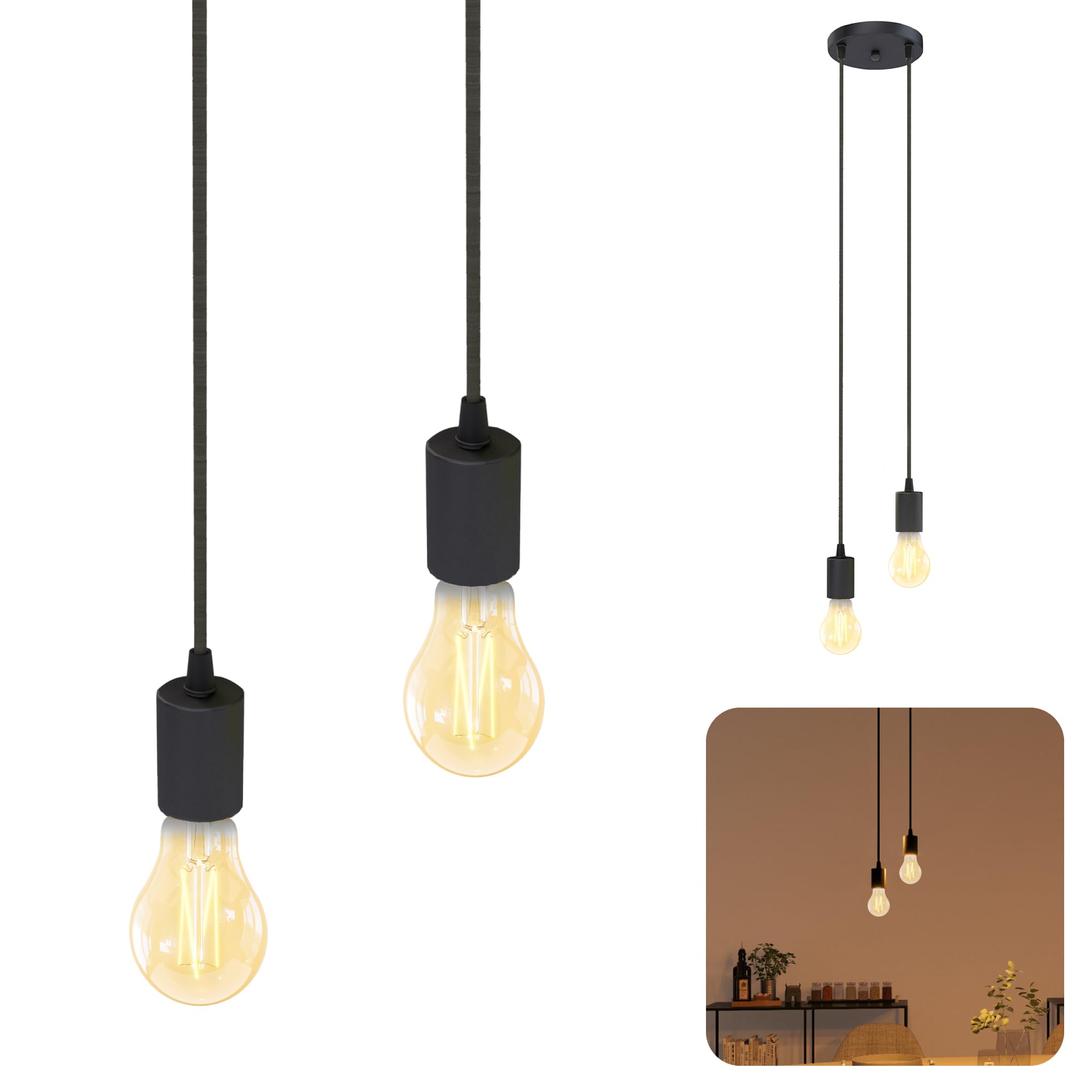 SSC-LUXon PARU Pendelleuchte Vintage 2-flammig - Hängelampe inkl. Smart CCT LED Lampen WLAN kompatibel mit Alexa, Siri & Google