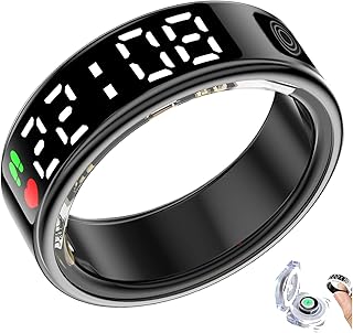PZCC Bague Connectée Homme Femme, Tracker de Health, IP68 Smart Ring, Écran LED, Surveillance de La Fréquence Cardiaque, de l'exercice et du Sommeil, Compatible avec iOS/Android (Noir, 13)