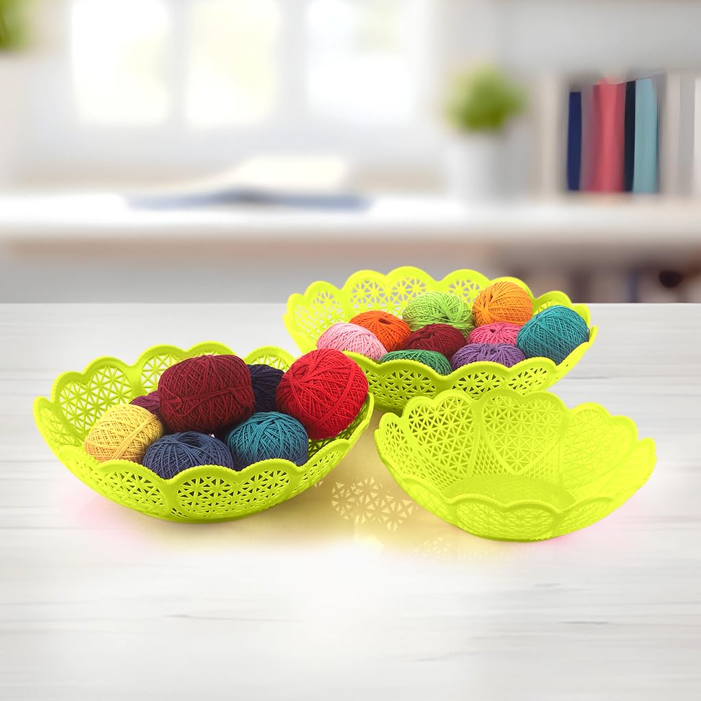Nayasa Heart 3 Piece Plastic Fruit Basket Set | Tokri for Vegetables | 29.8 cm X 29.8 cm X 8 cm | Green 1