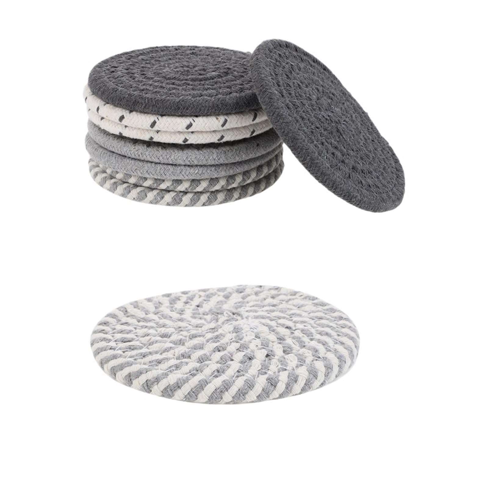 Coasters 8 Pcs Drink Coasters 4 Colors Absorbent For Drinks, Cotton Woven Coaster Set For Home Decor(Grey)