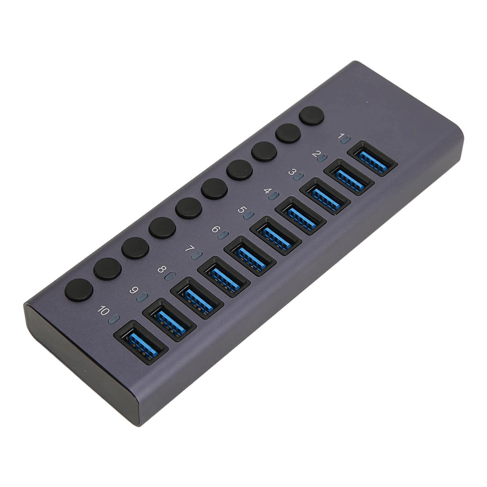 WINH Concentrador USB con Alimentación, Concentrador USB 3.0 de 10 Puertos de Aluminio de Alta Seguridad para Computadora Portátil (Enchufe de la UE)