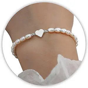 Pearl Bracelets for Women, Dainty Gold Bracelet Silver Prom Pearl Jewelry for Wedding, Trendy Daisy Bracelet Heart Bracelet as Simple Bridesmaid Gifts Floral Jewelry Brazaletes Para Mujer
