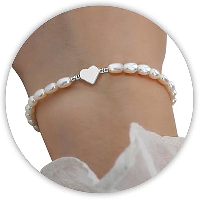 Pearl Bracelets for Women, Dainty Gold Bracelet Silver Prom Pearl Jewelry for Wedding, Trendy Daisy Bracelet Heart Bracelet as Simple Bridesmaid Gifts Floral Jewelry Brazaletes Para Mujer