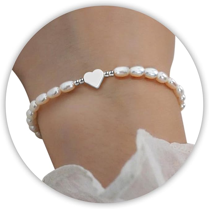 Pearl Bracelets for Women, Dainty Gold Bracelet Silver Prom Pearl Jewelry for Wedding, Trendy Daisy Bracelet Heart Bracelet as Simple Bridesmaid Gifts Floral Jewelry Brazaletes Para Mujer