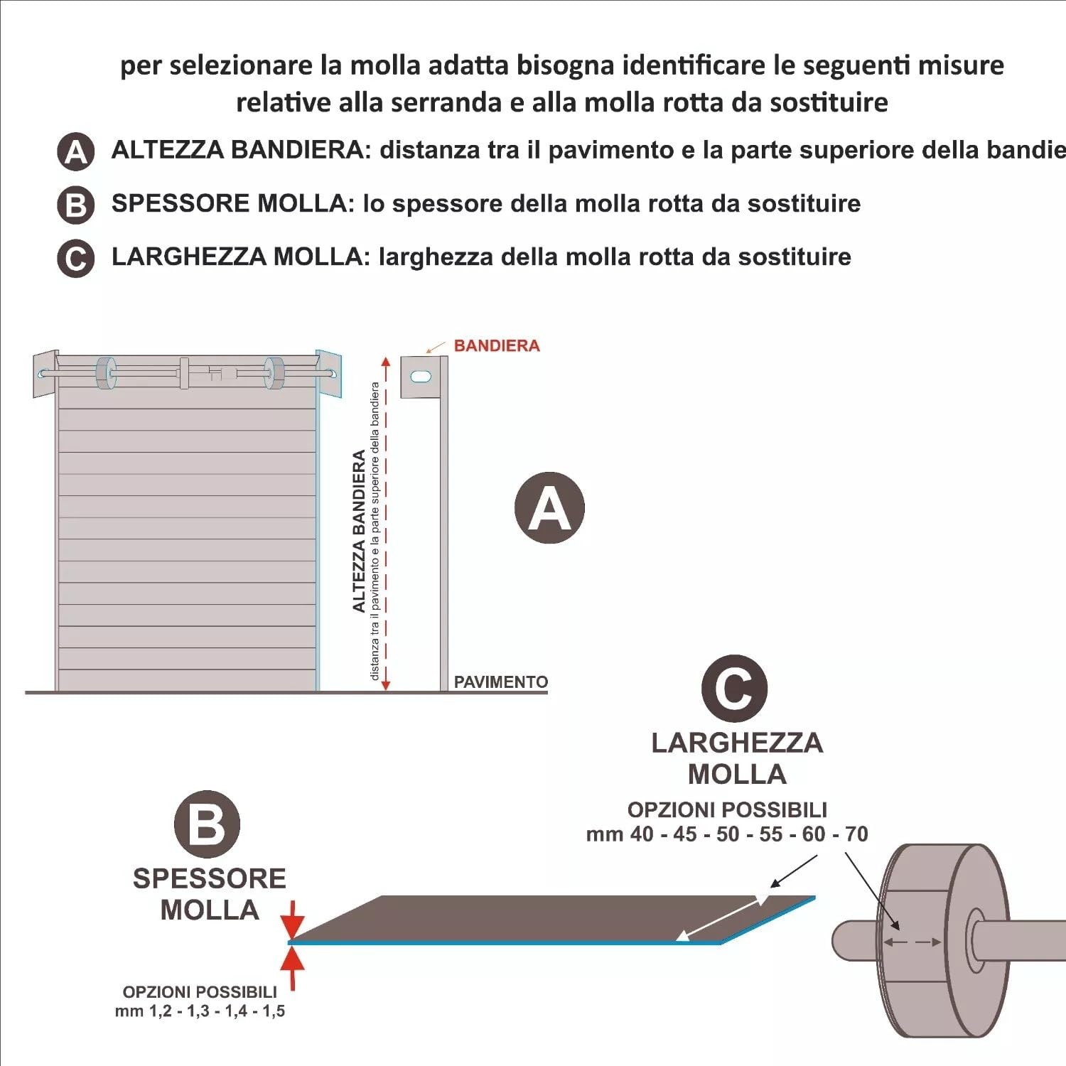 Molla per Serranda Avvolgibile in Acciaio Temprato C67 - Molle per Serrande Saracinesca Garage di alta qualità in varie misure (55x1.2mm L350cm)