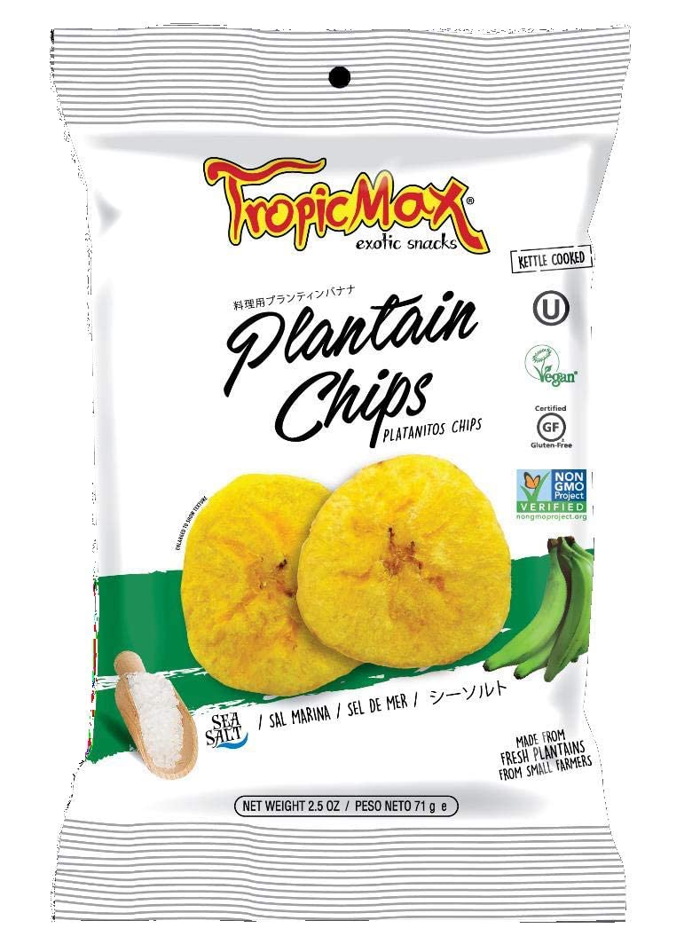 TropicMax - Plantain Chips with Regular Flavor - Gluten-Free Kettle Cooked Organic Healthy Snacks - Vegan Natural Green Plantain Chip Individual Bags - Non-GMO, Certified Kosher (2.5oz - 6 packs)