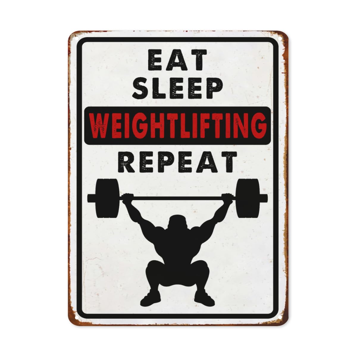 peiyeety Eat Sleep Weightlifting Repeat Sign Retro Sport Metal Tin Sign Vintage Funny Wall Plaque for Home Man Cave Office Cafe Garage Bar Pub Metal Sign for Sport Lover Gifts Decor 6"x8"