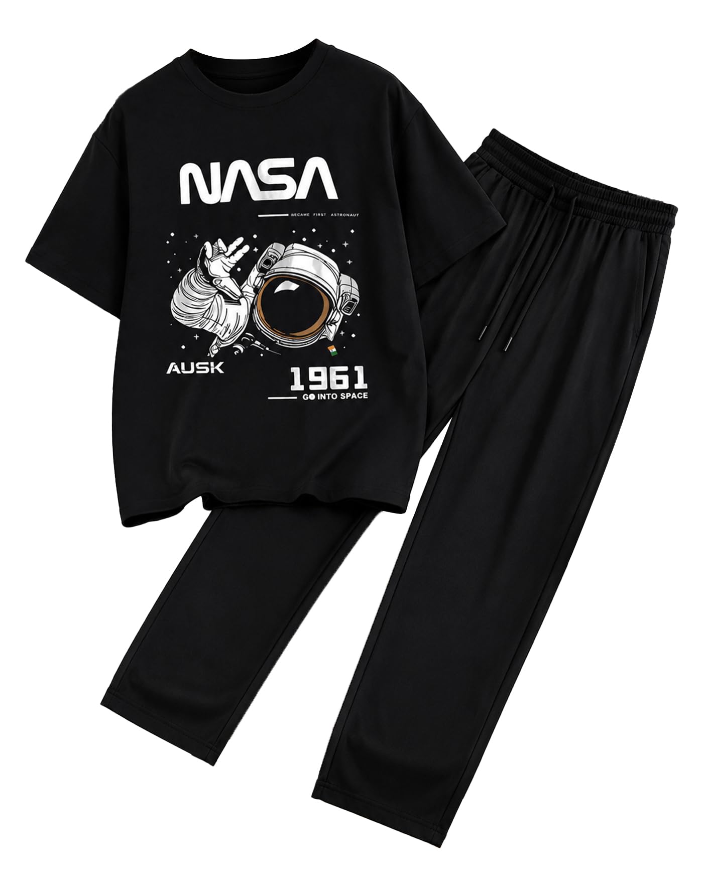 AUSK Men's Premium Co-Ord Set | Oversized Graphic Print T Shirt with Elastic Waist Track Pant | Soft Cotton Blend Casual Wear Co-Ord Set for Men-picture-14