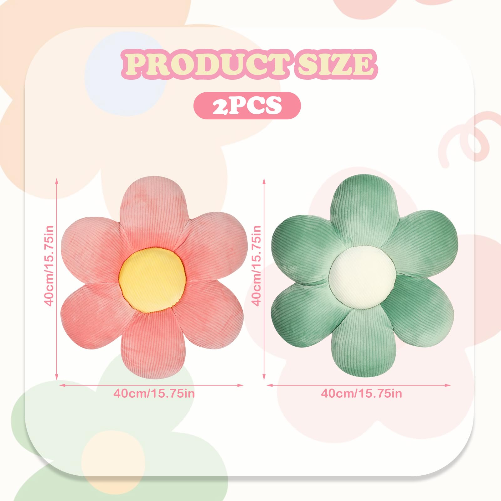 QKURT 2 Pcs Flower Pillows, Flower Shaped Cushion Floor Chair Seat Pad,Fluffy Soft Petal Cushion - Image 2