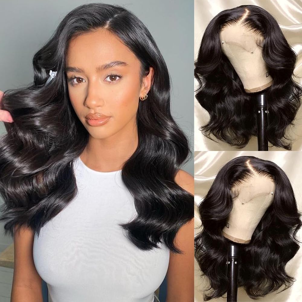 Human Hair Bob Wig Body Wave 13x4 HD Lace Front Wig 180% Density Pre Plucked 13x4 HD Lace Front Bob Wig 16 Inch Body Wave Human Hair 180  main image 3