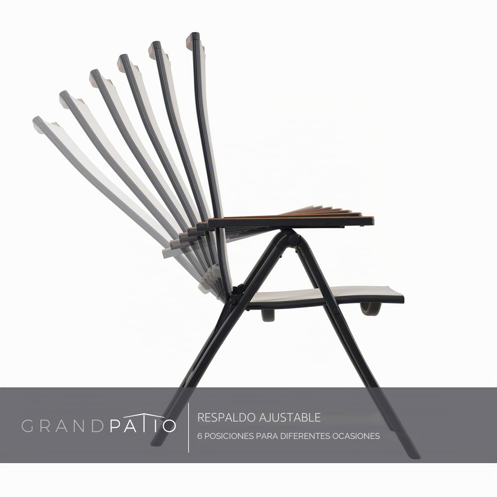 Grand patio Silla de jardín de Respaldo Alto, Plegable Silla de Aluminio, con Reposabrazos Resistentes, Ajustable de 6 Posiciones, Ligera, Portátil, Silla para Interiores (Beige)