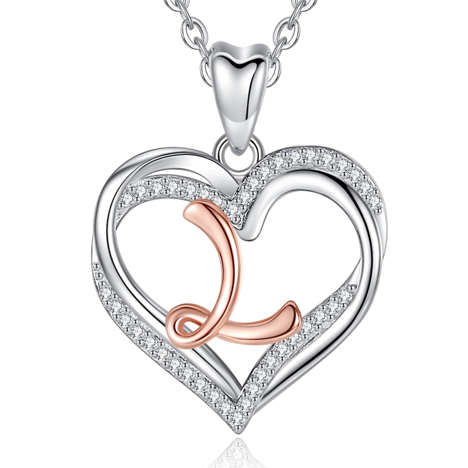 INFUSEU Collar Con Colgante De Corazón Letra A-Z Alfabeto Capital Joyas Doble Corazón Inicial Sin Cuello 925 Plata De Ley Zirconia Cúbica CZ Para Mujeres Regalos Románticos, Cadena De 20 Pulgadas