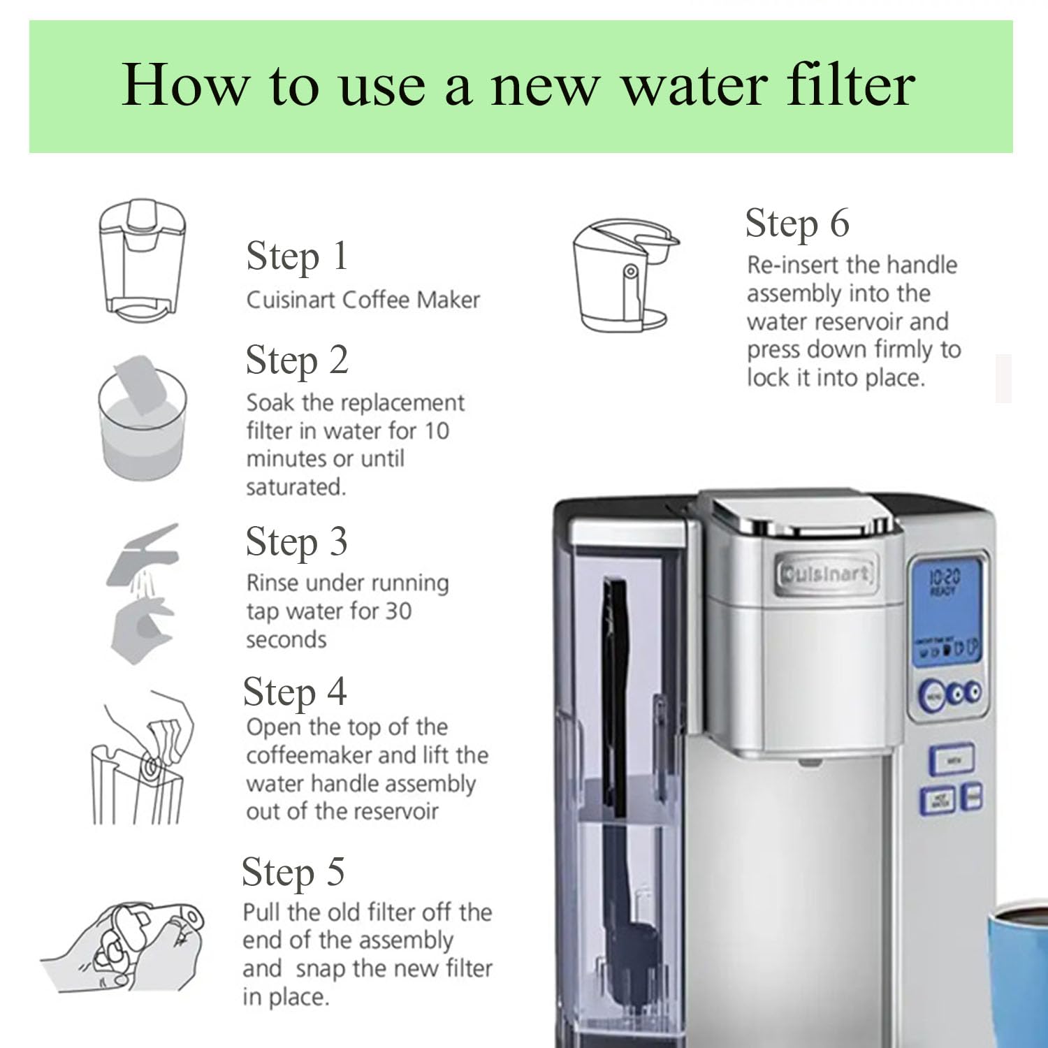 Paquete de 9 filtros de agua de carbón, filtro de café de repuesto compatible con todas las cafeteras Cuisinart (paquete de 9)