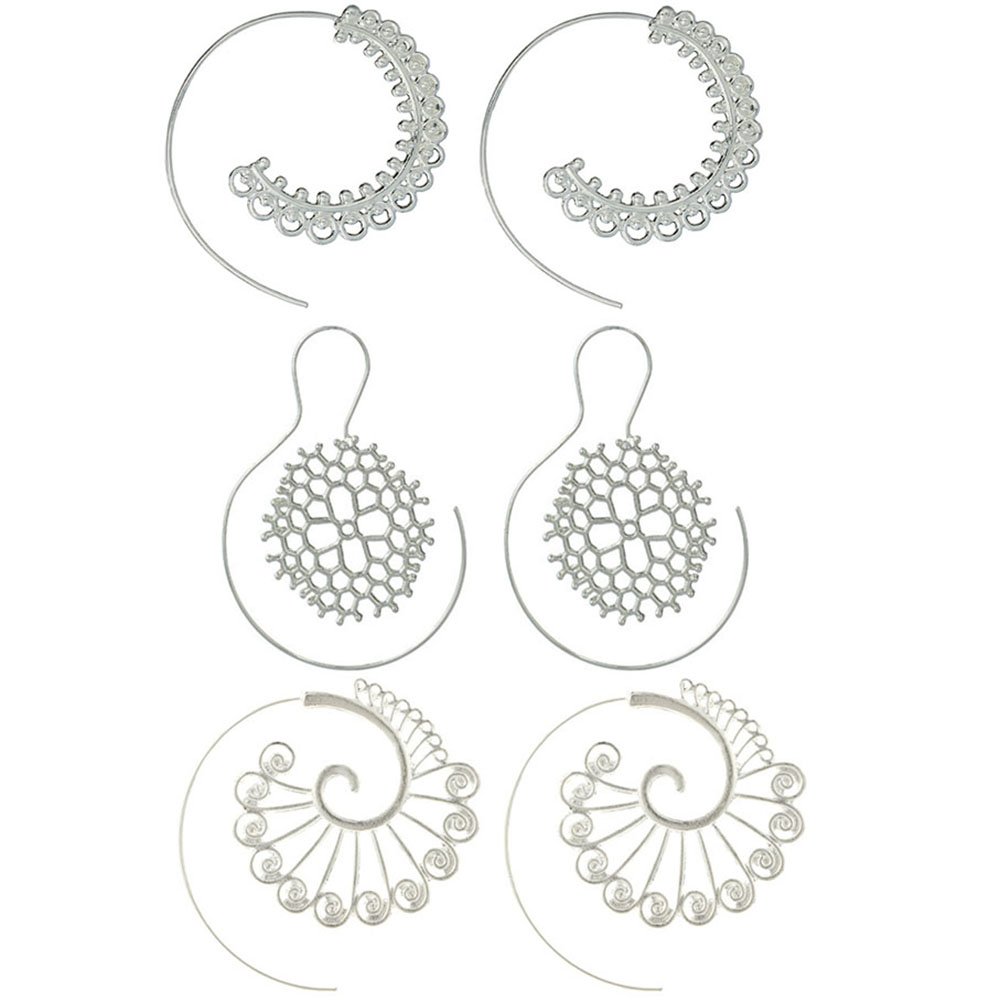 3 Pairs/ Set Bohemian Vintage Spiral Hoop Earrings Set Tribal Swirl Earrings for Women