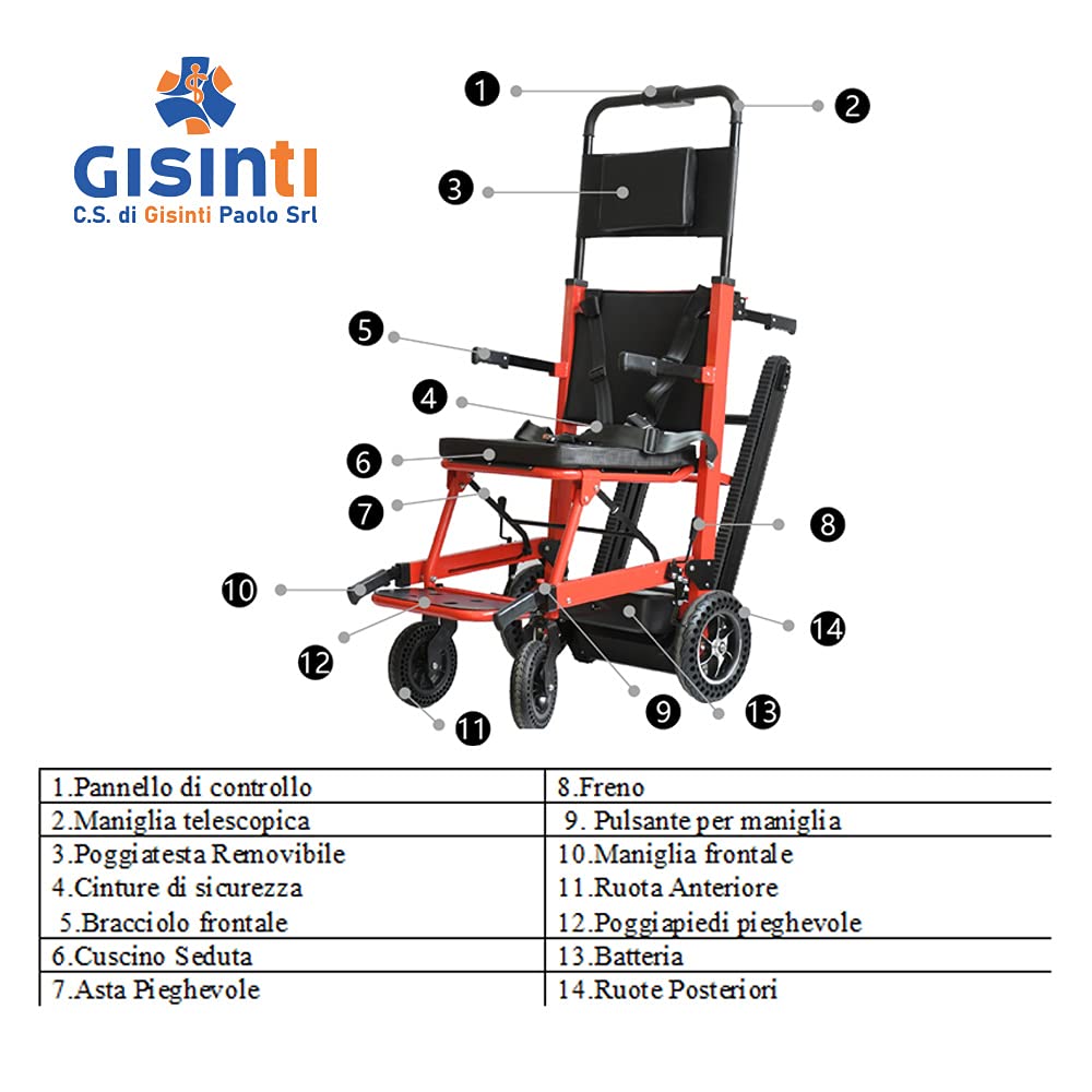 Gisinti Sedia Motorizzata Montascale, Montascale per disabili Elettrico, Sali Scendi scale Sedia a Rotelle per Scale Batteria Lunga Durata
