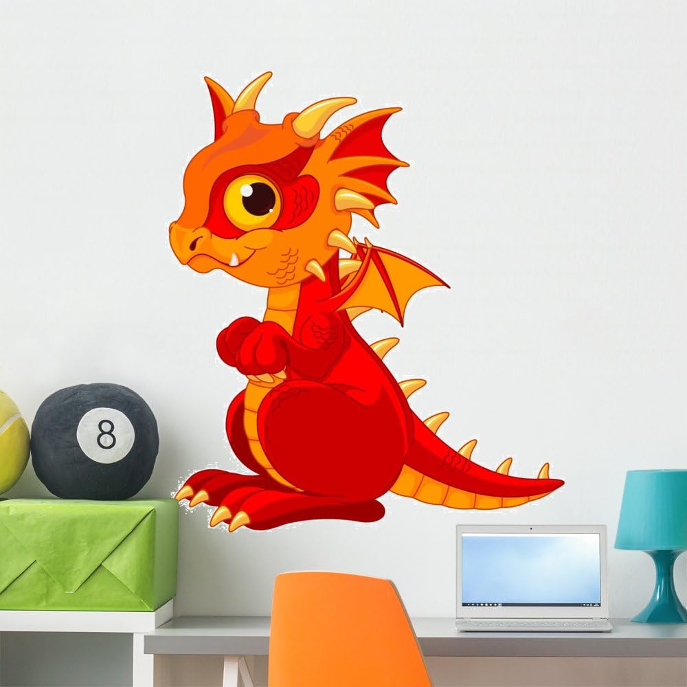 Red Baby Dragon Wall Decal Peel and Stick Graphic (36 in H x 35 in W) WM318141