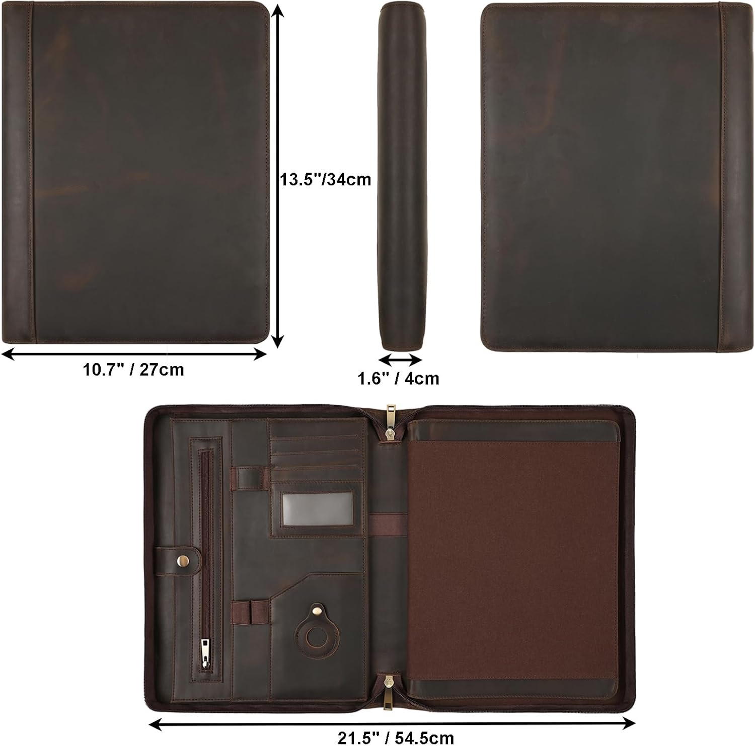 Leather Portfolio for 13 inch iPad Pro M4 (2024), Business Tablet Portfolio for Men, Personalized Padfolio, Engraved Portfolio Folder for A4 Notepad (Dark Khaki, Custom)