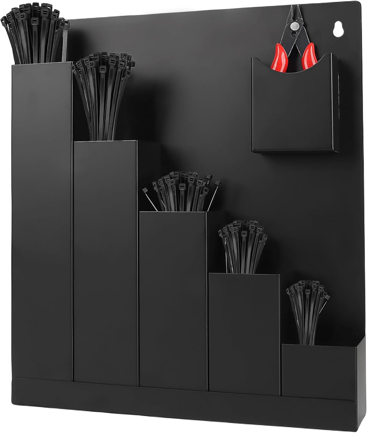 Cable Zip Tie Organizer, Wall Mount Zip Tie Holder, Including 250Pcs Black Zip Ties Assorted Sizes (4”+6”+8”+12”+14”) and 1 Zip Tie Cutter