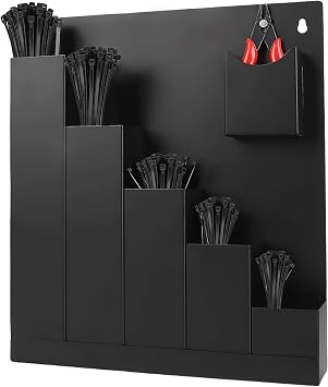 Cable Zip Tie Organizer, Wall Mount Zip Tie Holder, Including 250Pcs Black Zip Ties Assorted Sizes 4+6+8+12+14 and 1 Zip Tie Cutter