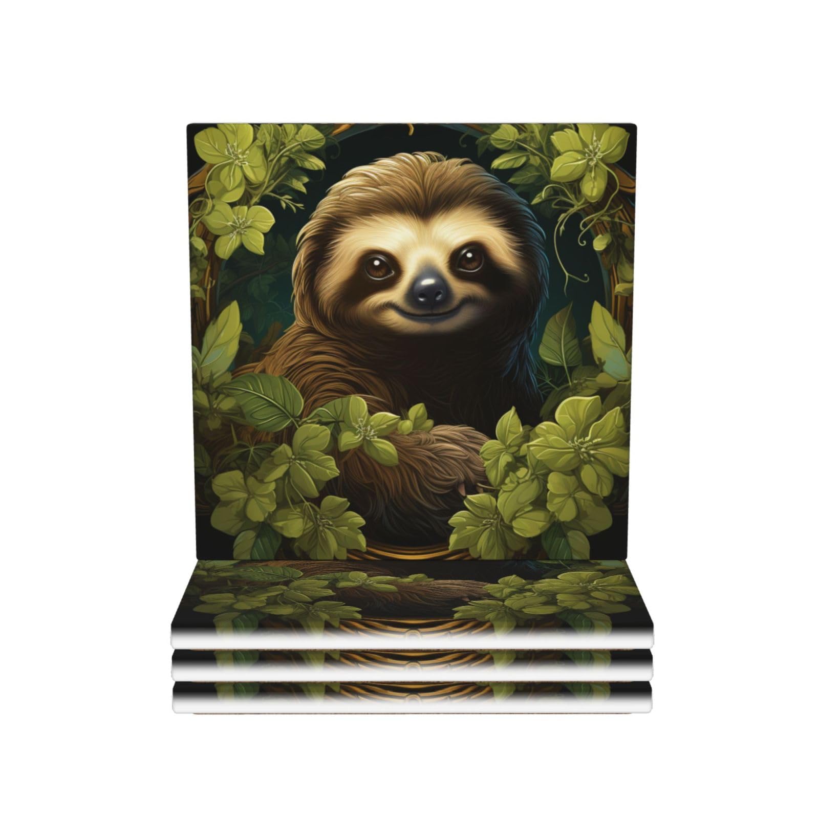 Drink Coasters Set of 4 Ceramic Coaster Sloth Coasters for Drinks Cups Mugs Mat Pads Absorbent Non-Slip Decorative Cup Coaster for Coffee Table Kitchen Bar Home Decor