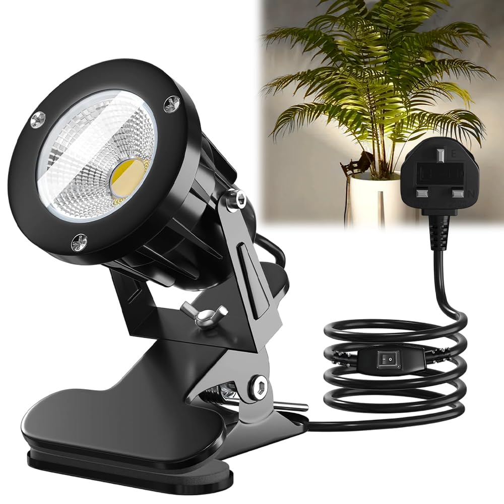 Jonuin Plug in Spot Lights with On/Off Switch, 7W LED Clip on Spot Light, 3M Cord, IP65 Waterproof, Spot Light for Indoor Plant, Outdoor Plant Spotlight for Lawn, Yard, Garden, Billboard (Cool White)