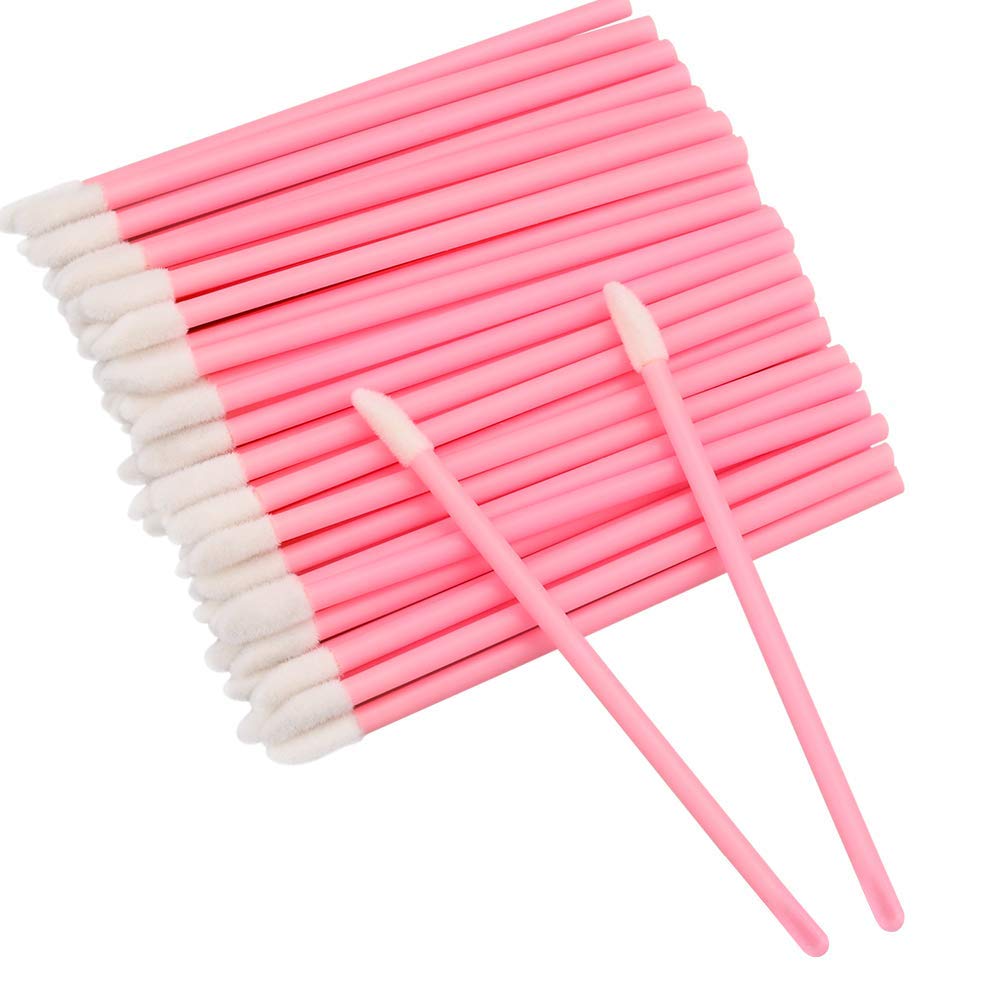 100PCS Disposable Lip Brushes Lip Gloss Applicators Lipstick Gloss Wands Applicator Perfect Makeup Tool Kits (Pink)