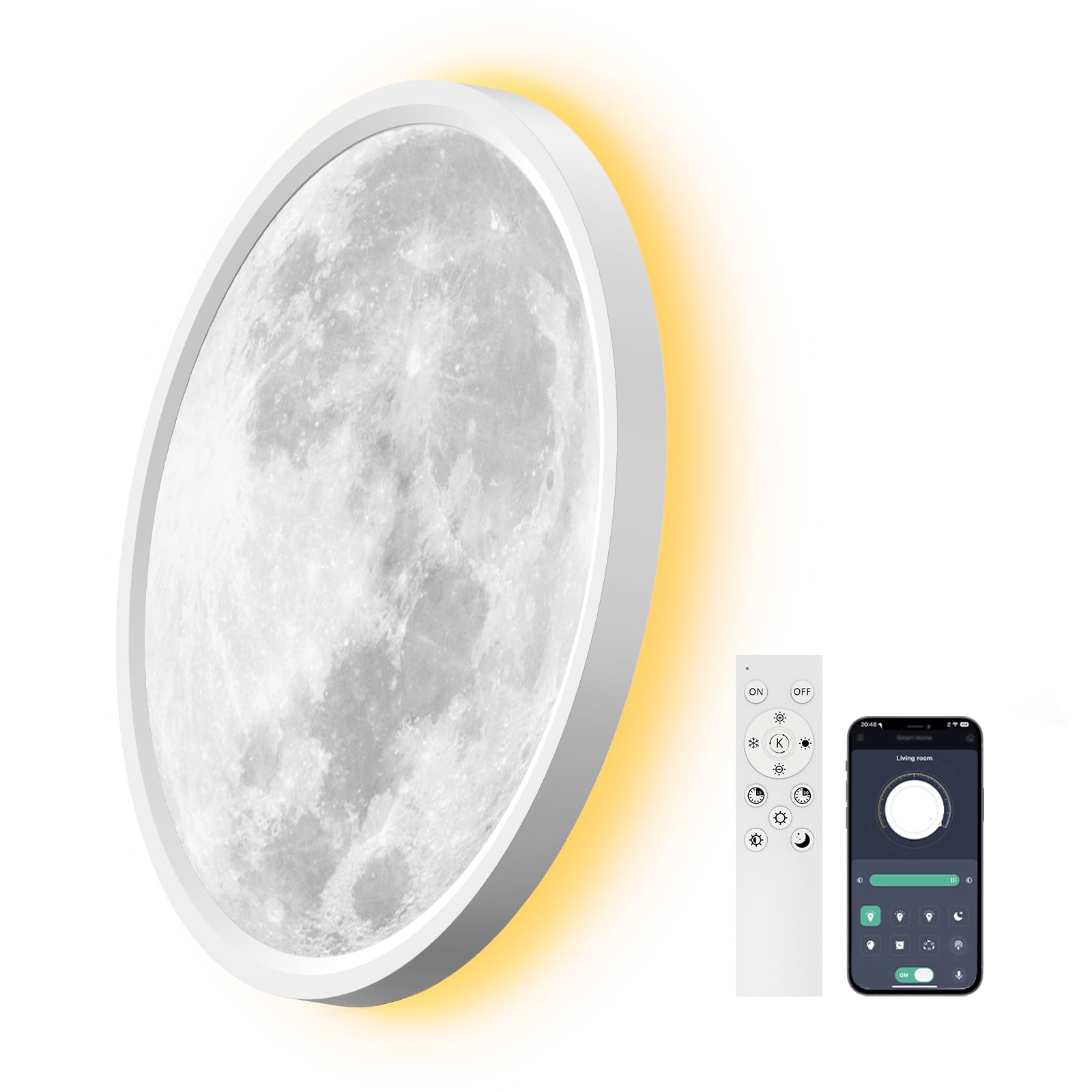 AIKVSXER Mondlampe Decke LED Deckenleuchte Dimmbar, Ø40 cm Deckenlampe Mond, 33W 3300LM mit Nachtlichtfunktion, 3000–6500K Farbtemperatur, Timer- & Speicherfunktion, für Schlafzimmer Kinderzimmer Flur