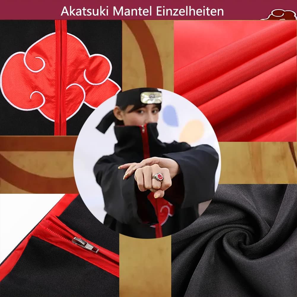 Akatsuki Mantello Costume da travestimento per bambini, adulti, Halloween Fan Degli Anime, Akatsuki Cappotto per Carnevale (M)