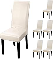 Vista 13 de YISUN Fundas para sillas de comedor, de piel sintética sólida, impermeable, resistente al aceite y elástica, funda protectora para sillas de comedor