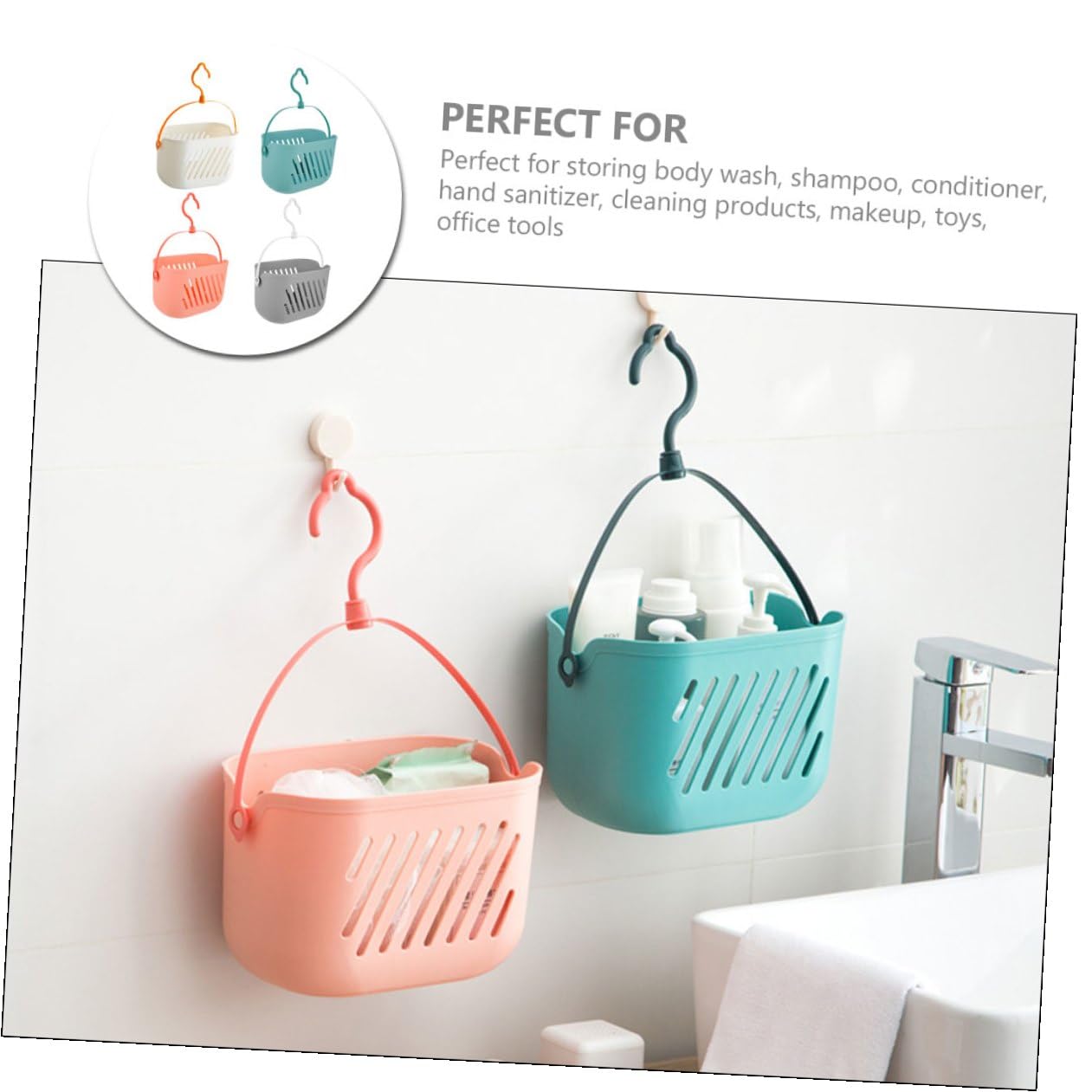 ERINGOGO Cesta de Ducha Colgante de Plástico 4 Unidades para Baño Diseño Moderno y Funcional Organizador Portátil para Productos de Limpieza y Champú