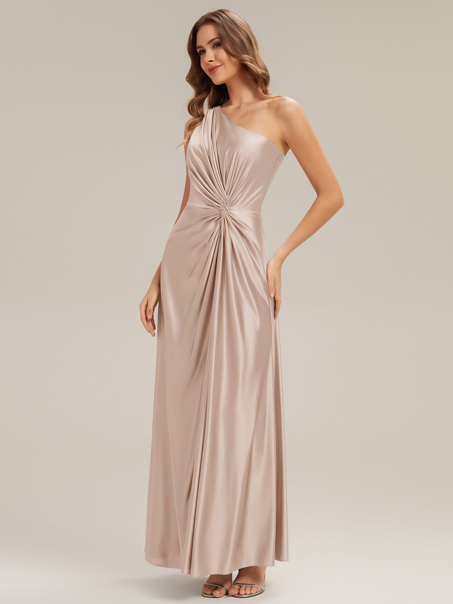 Ever-Pretty Abiti da Damigella Collo Asimmetrico Senzamaniche Satin Maxi Gonna Svasata ES02725