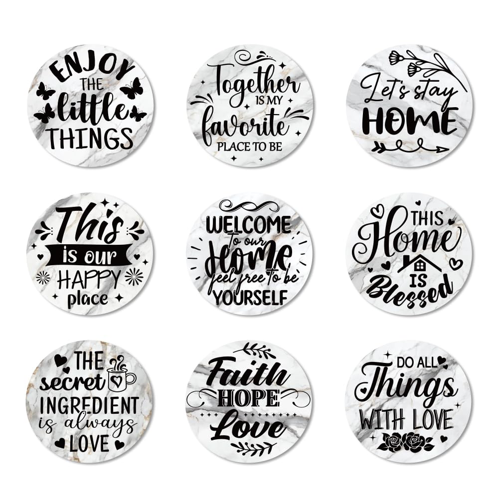 ANATTASOUL 9Pcs Bendiciones para el hogar Posavasos de Madera Reutilizables Redondos para Café Bar Cocina
