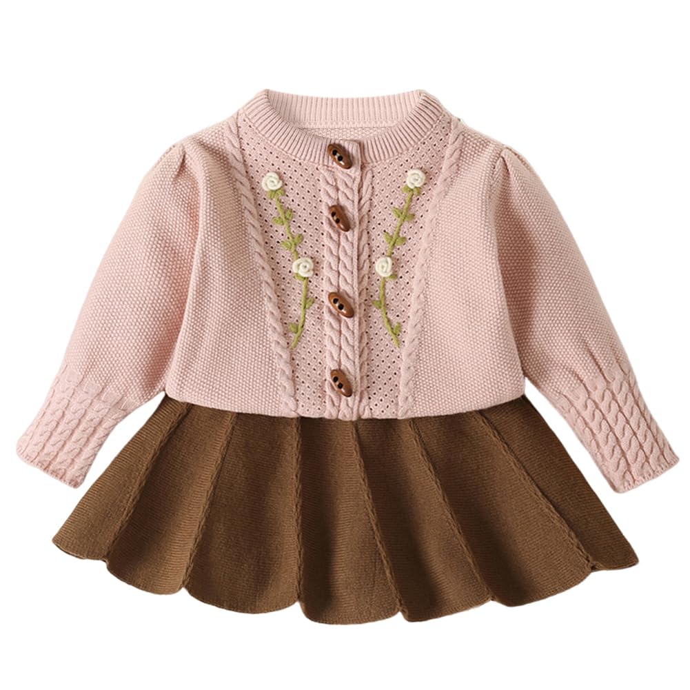 OMEWEE Set di maglioni per ragazze Cardigan lavorato a maglia gonna a pieghe per bambini 2 pezzi abiti compleanno ricamo floreale sudore maglione a maniche lunghe gonna midi autunno abbigliamento
