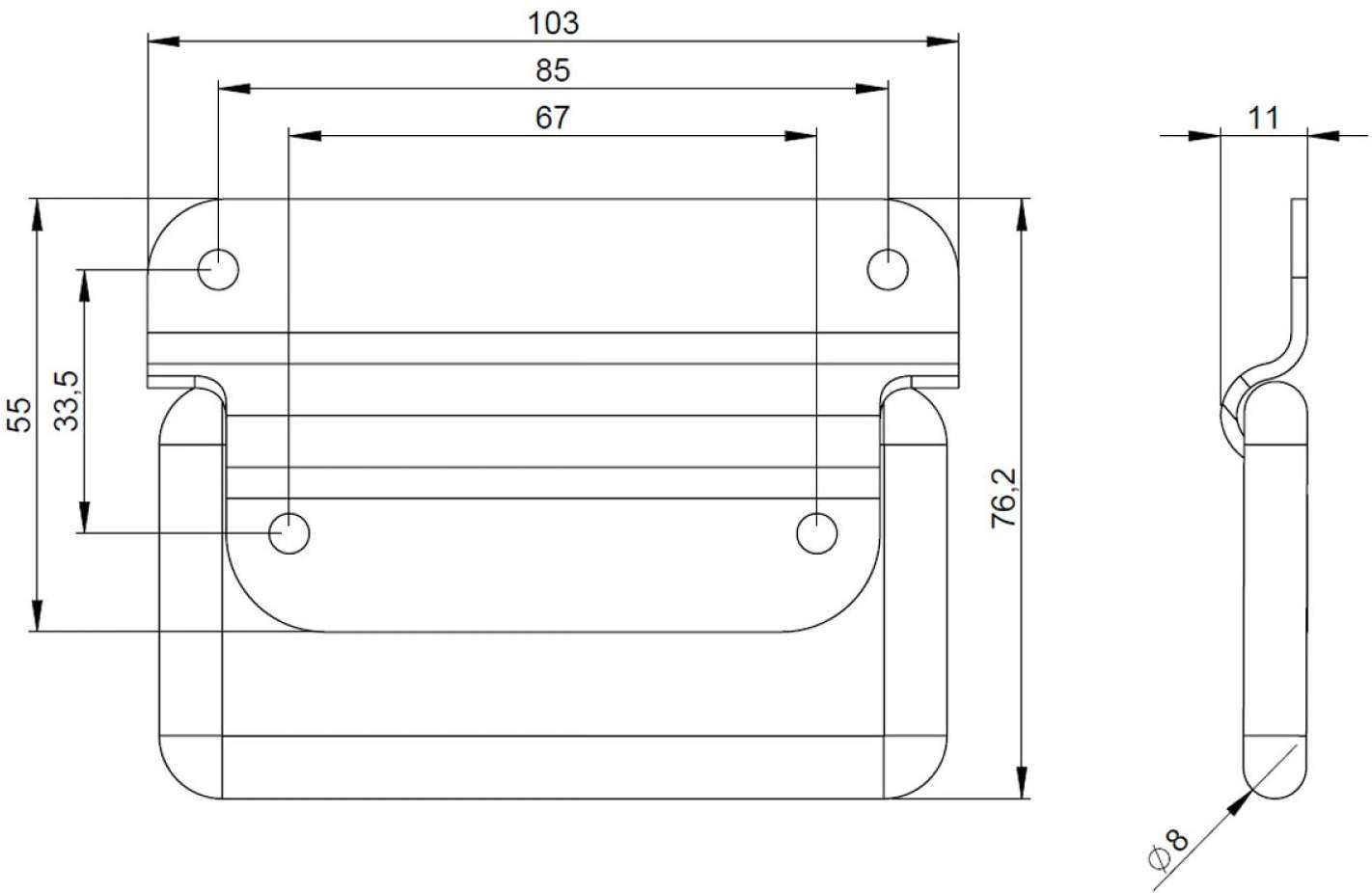 Adam Hall Hardware 3440 M24 AH - 24er Set Klappgriff / Kistengriff silber 4-Loch zweiteilig