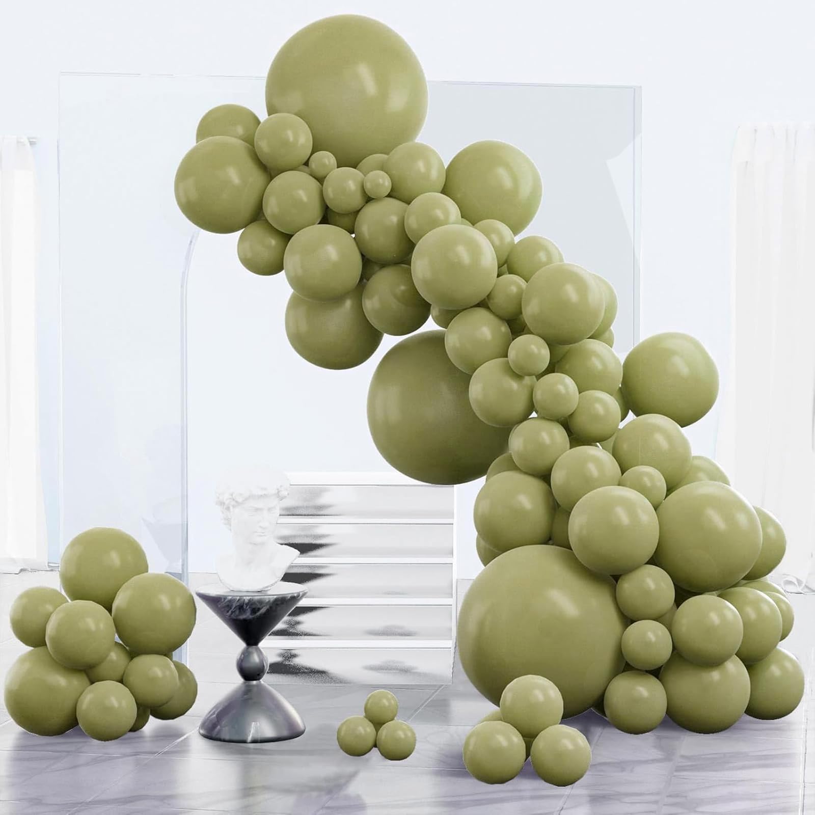 PartyWoo Sage Green Balloons 85pcs Different Sizes of 18 12 10 5 Inch Olive Boho Green Latex Balloon Arch Kit for Wedding Birthday Dinosaur Jungle