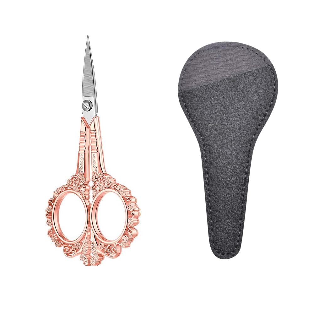 Elegant 4.5 in Sewing and Embroidery Scissors with Protective Sheath - Ideal for Craft, Cross Stitch, Needlework, Artwork, Thread, and Yarn Cutting (Rose Gold)