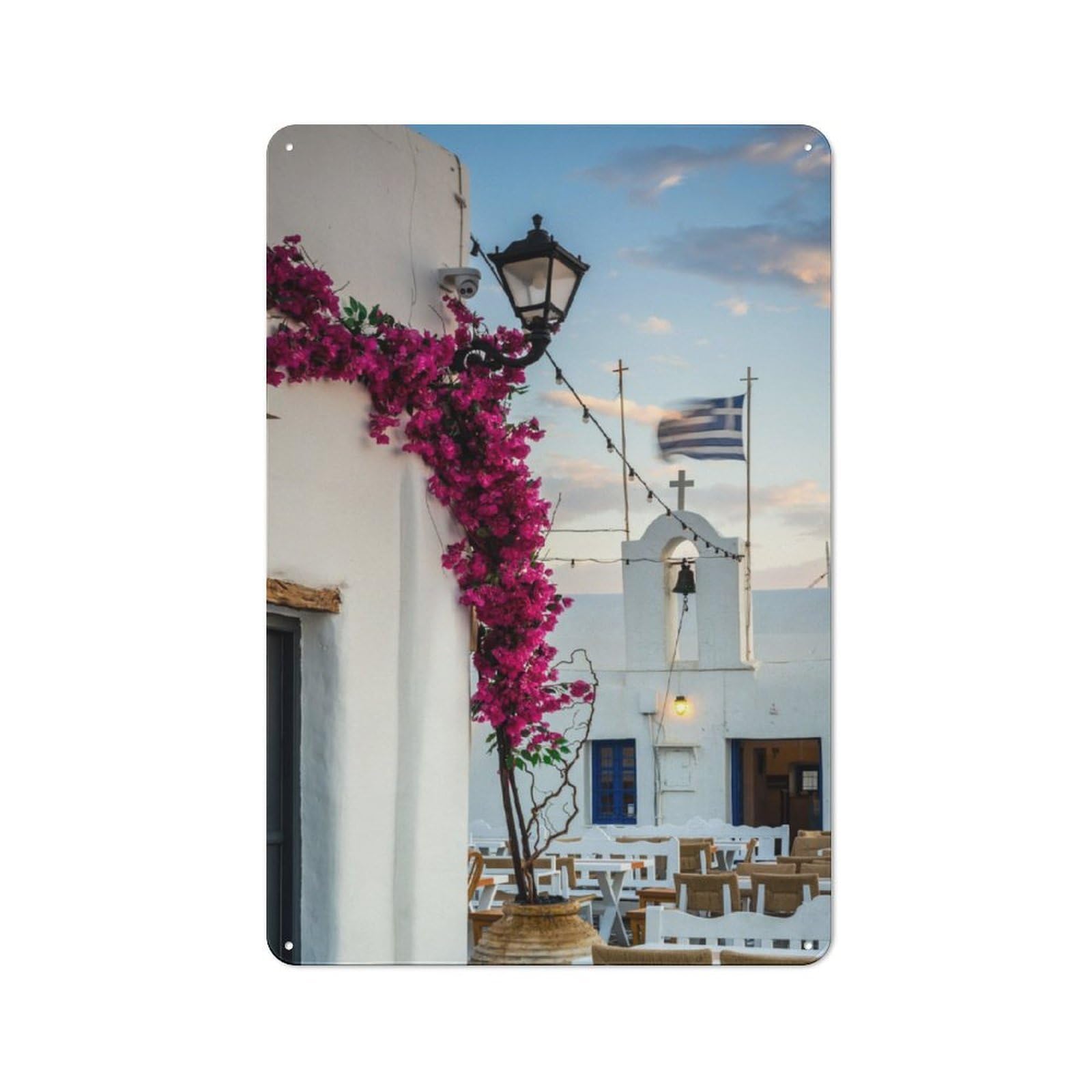 Junmoney Sunrise In Paros Greece Retro Metal Sign With Design 30X20cm, Retro Old Style Wall Plaque For Kitchen, Hallway, Bar Or Small Cafe