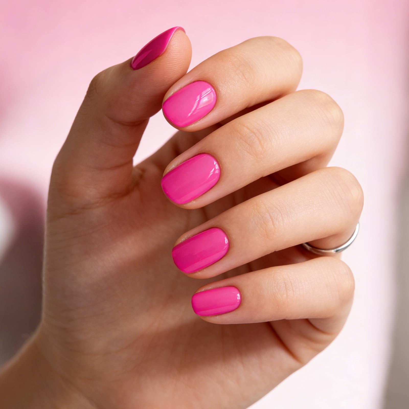 Semi Cured Gel Nail Strips - Vivid Hot Pink Nail Stickers, Works with Any UV/LED Lamp, 20 Pcs Full Wraps - Salon Quality, Easy DIY in 15 Mins