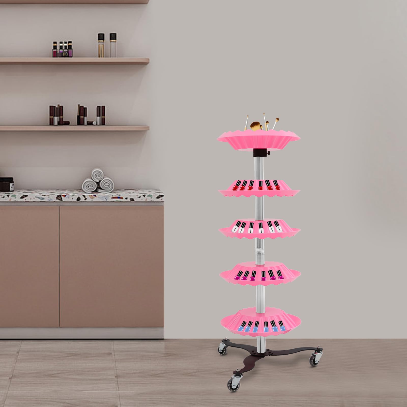 Organizador giratorio para esmalte de uñas, 5 niveles, con ruedas